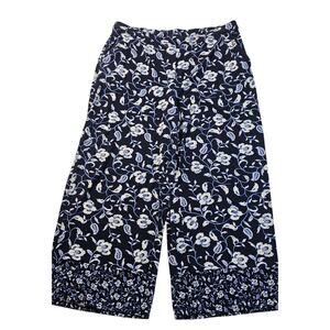 J jill full wide leg cropped gaucho elastic waist comfort pull on pants floral M